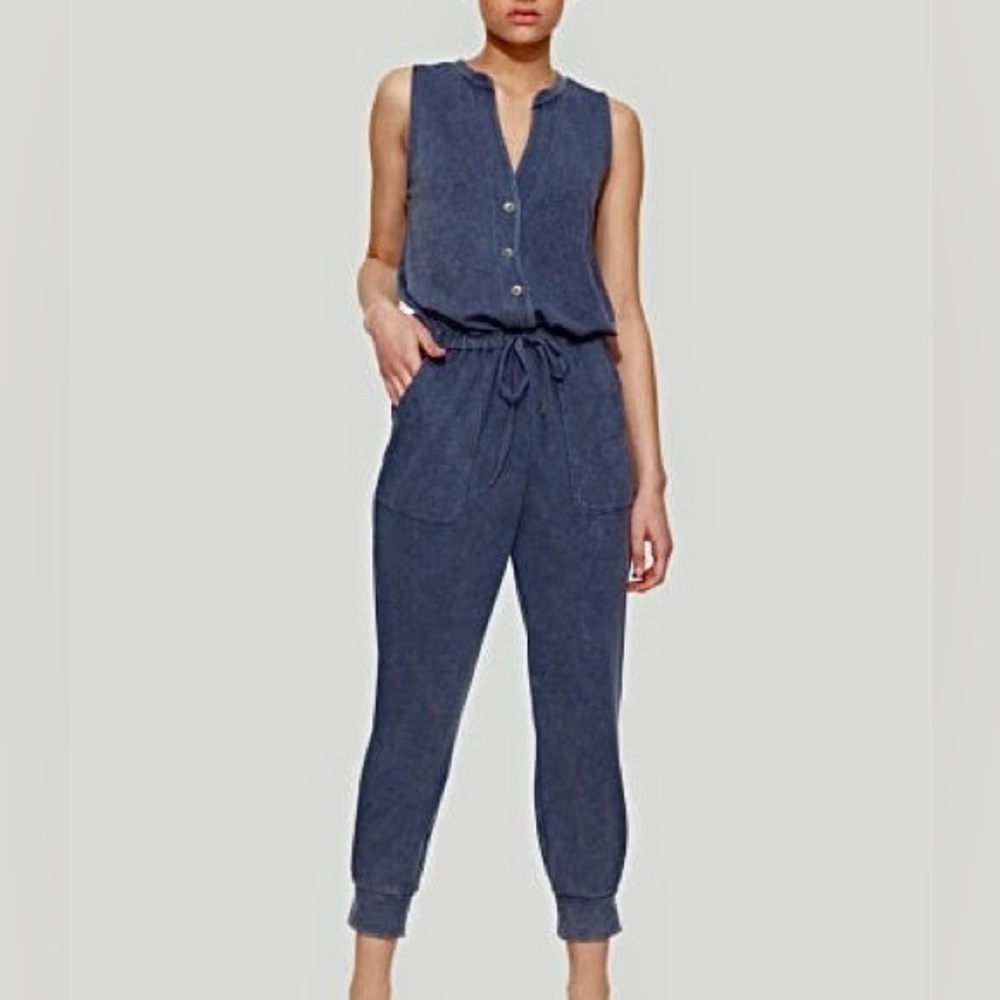 DEX || Button Front Knit Jumpsuit in Washed Navy - SZ XS ✨NWOT✨